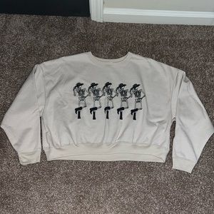 Cropped sweatshirt with cowboy skeletons